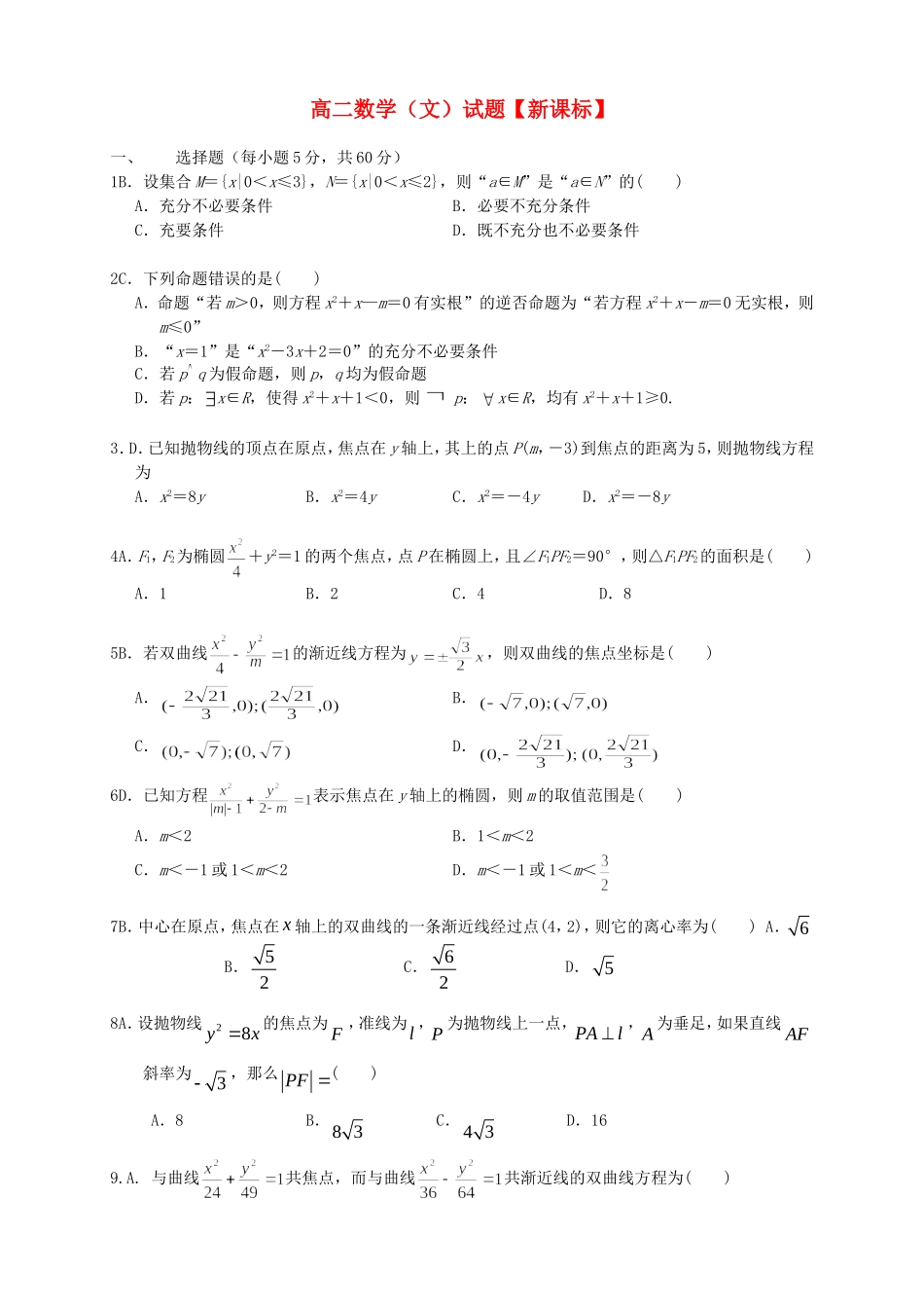 高二数学上学期第一次月考试题 文_第1页