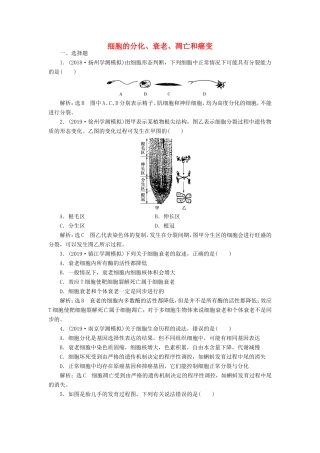 （江苏专版）高考生物一轮复习 课时跟踪检测（十五）细胞的分化、衰老、凋亡和癌变（含解析）-人教版高三全册生物试题