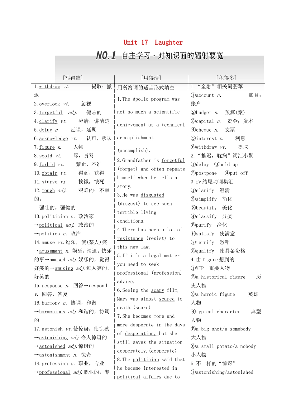 高考英语一轮复习 Unit 17 Laughter 北师大版选修6-北师大版高三选修6英语试题_第1页
