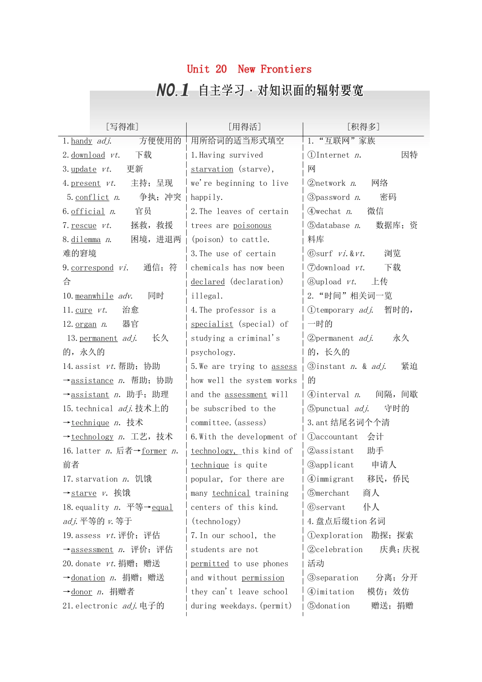 高考英语一轮复习 Unit 20 New Frontiers 北师大版选修7-北师大版高三选修7英语试题_第1页