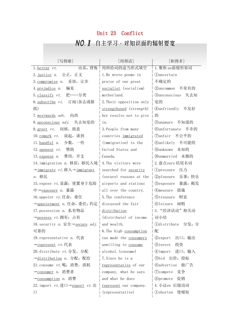 高考英语一轮复习 Unit 23 Conflict 北师大版选修8-北师大版高三选修8英语试题_第1页