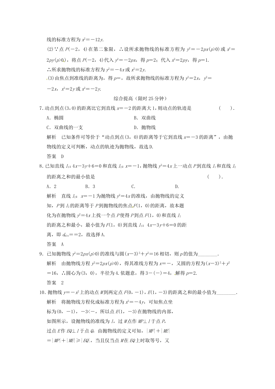 高三数学 经典例题精解分析 2-4-1 抛物线及其标准方程_第2页