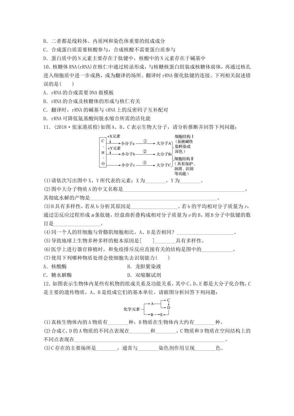 （江苏专版）高考生物一轮复习 重点强化练5 透析蛋白质结构层次及蛋白质与核酸之间的联系 新人教版-新人教版高三全册生物试题_第3页