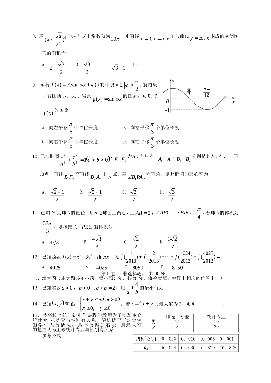 （新课标）高三数学下学期第六次月考 理_第2页