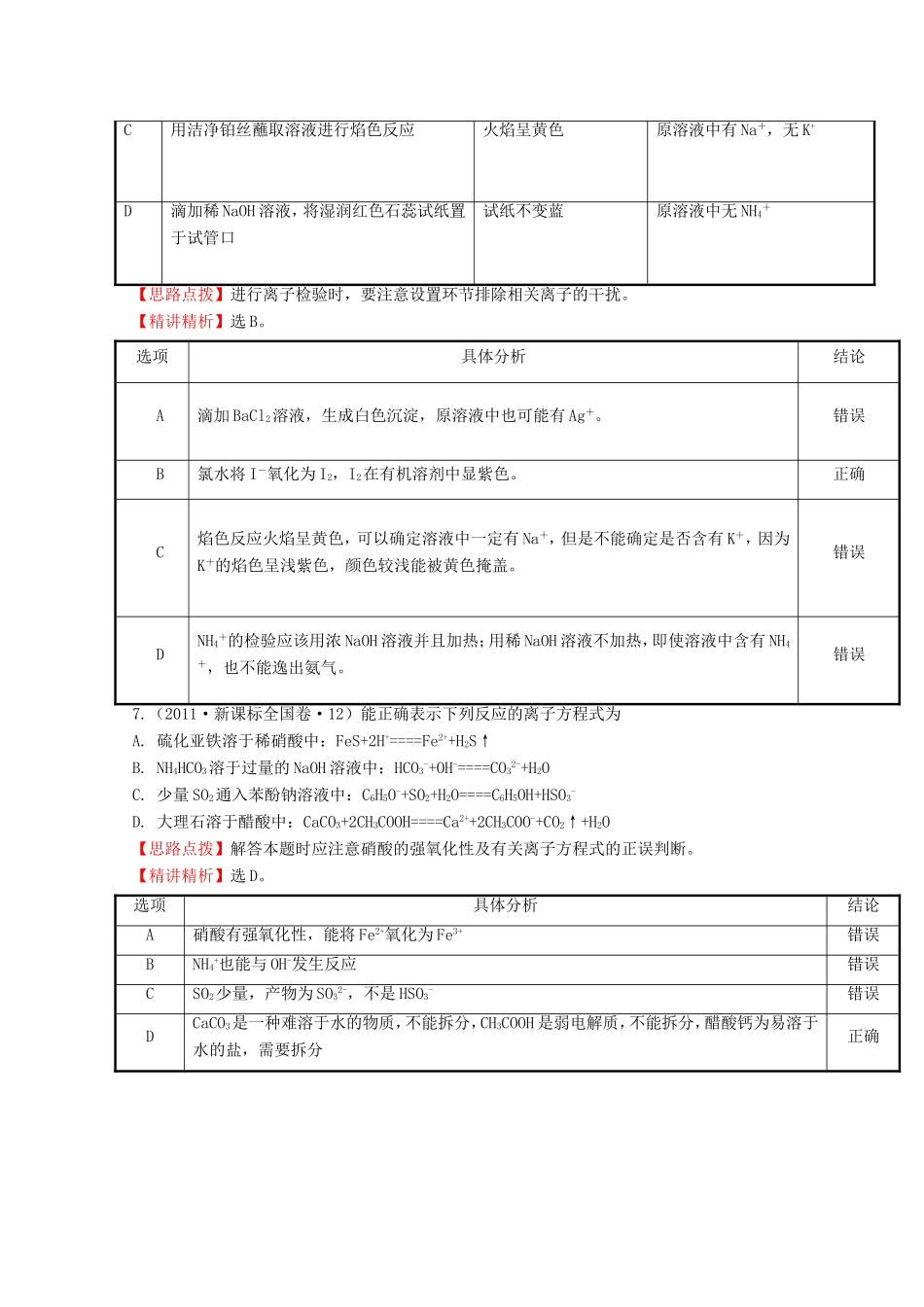 高考化学 考点汇总 考点3 离子反应_第3页
