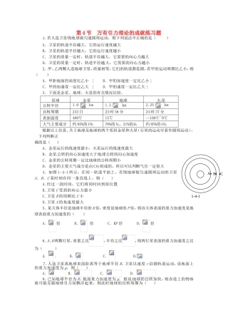 高中物理 第六章第4节 万有引力理论的成就练习题课时同步训练 新人教版必修2