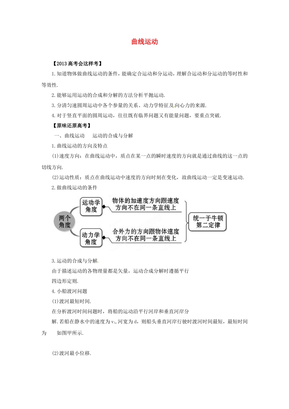 高考物理 考前十天回归教材习题精练三曲线运动_第1页