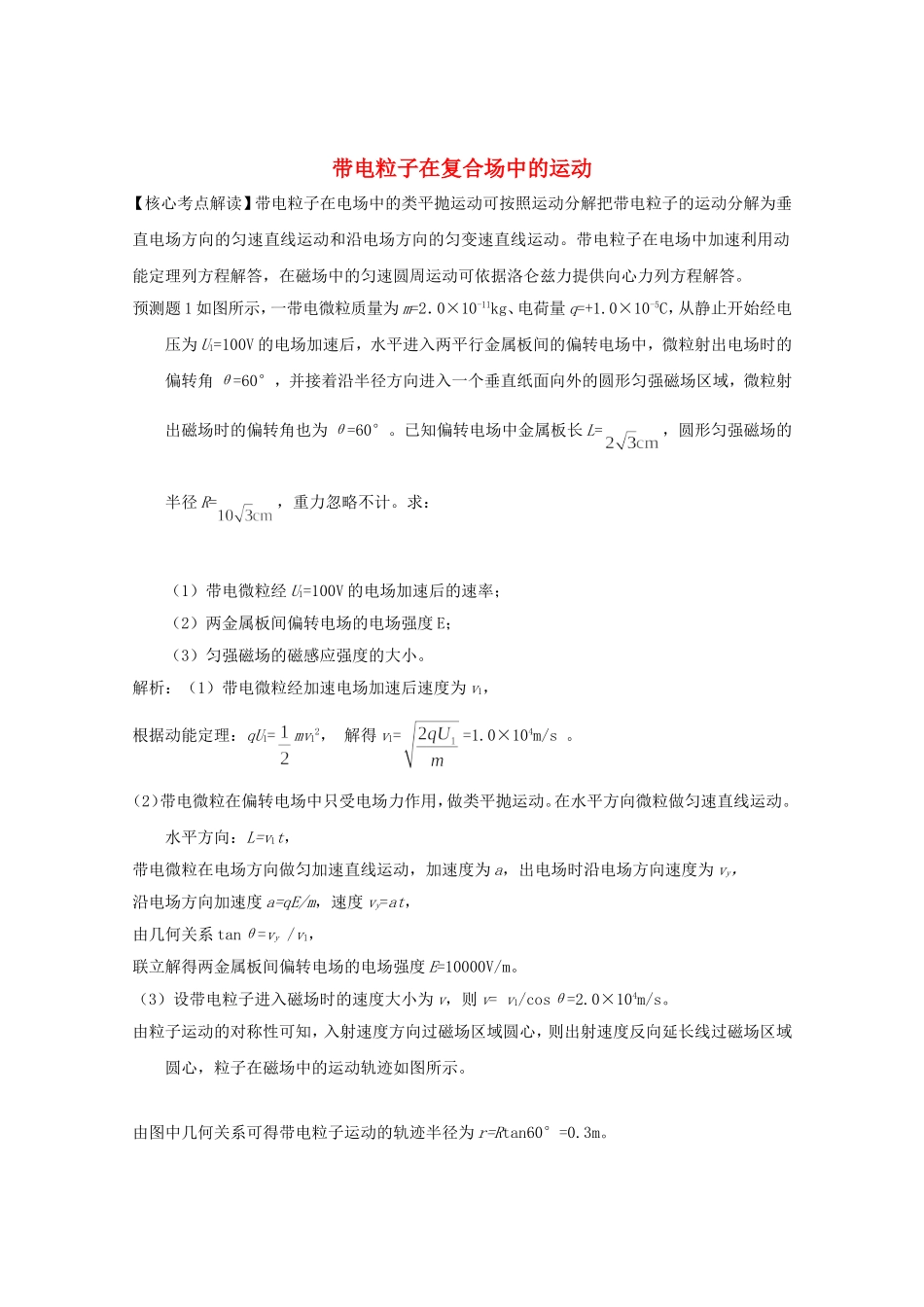 高考物理 考前预测核心考点专项突破 带电粒子在复合场中的运动_第1页