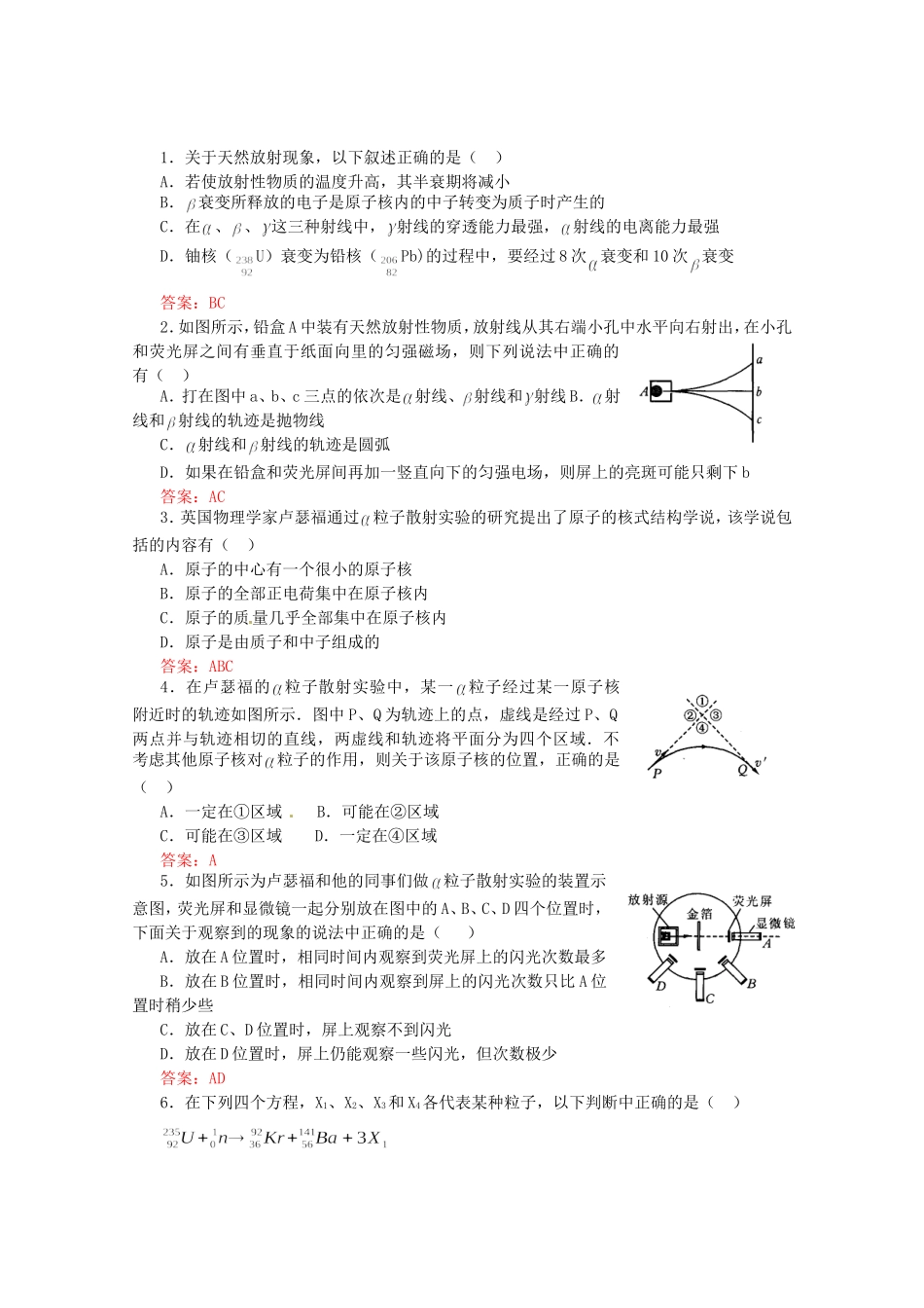 高考物理 考前指导专项训练一天然放射_第1页