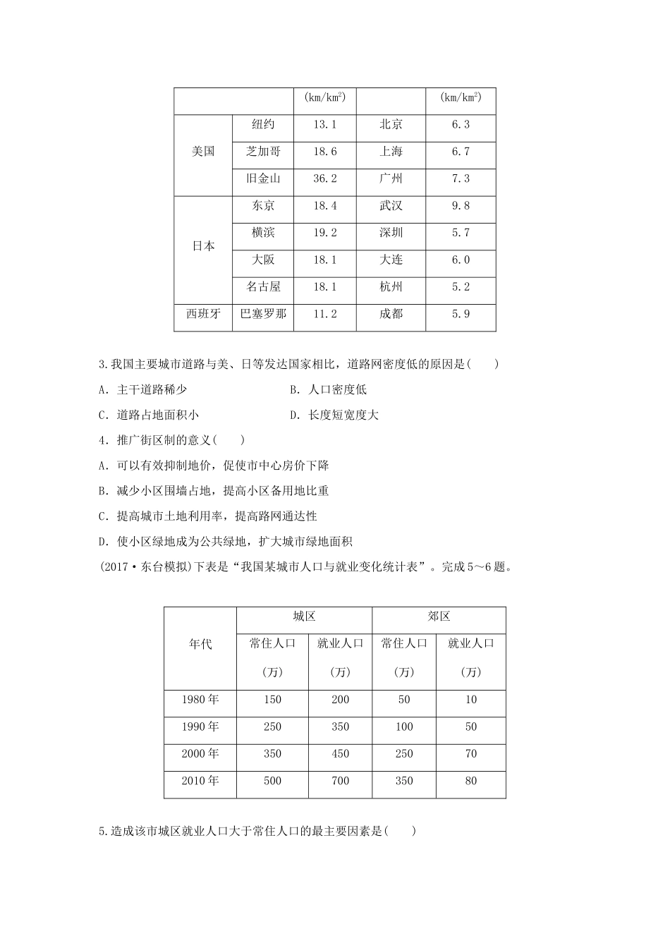 高考地理大一轮复习 专题五 人口与城市 高频考点41 城市化进程中产生的问题-人教版高三地理试题_第2页