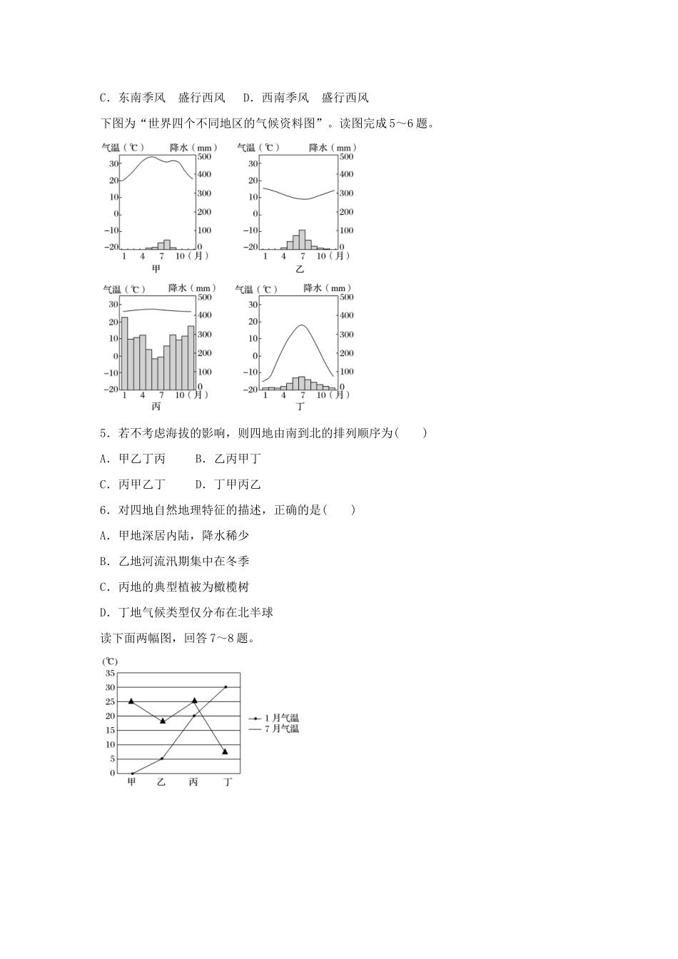 高考地理总复习 专题四 气候的成因及判读 第24练 常见气候类型统计图表的判断-人教版高三地理试题_第2页