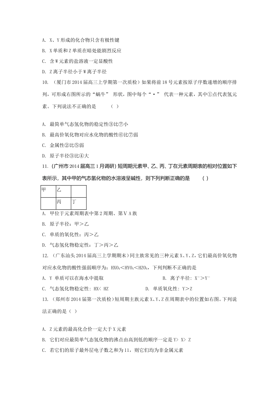 高考化学三轮冲刺 元素周期律和元素周期表精品试题（含模拟试题）_第3页