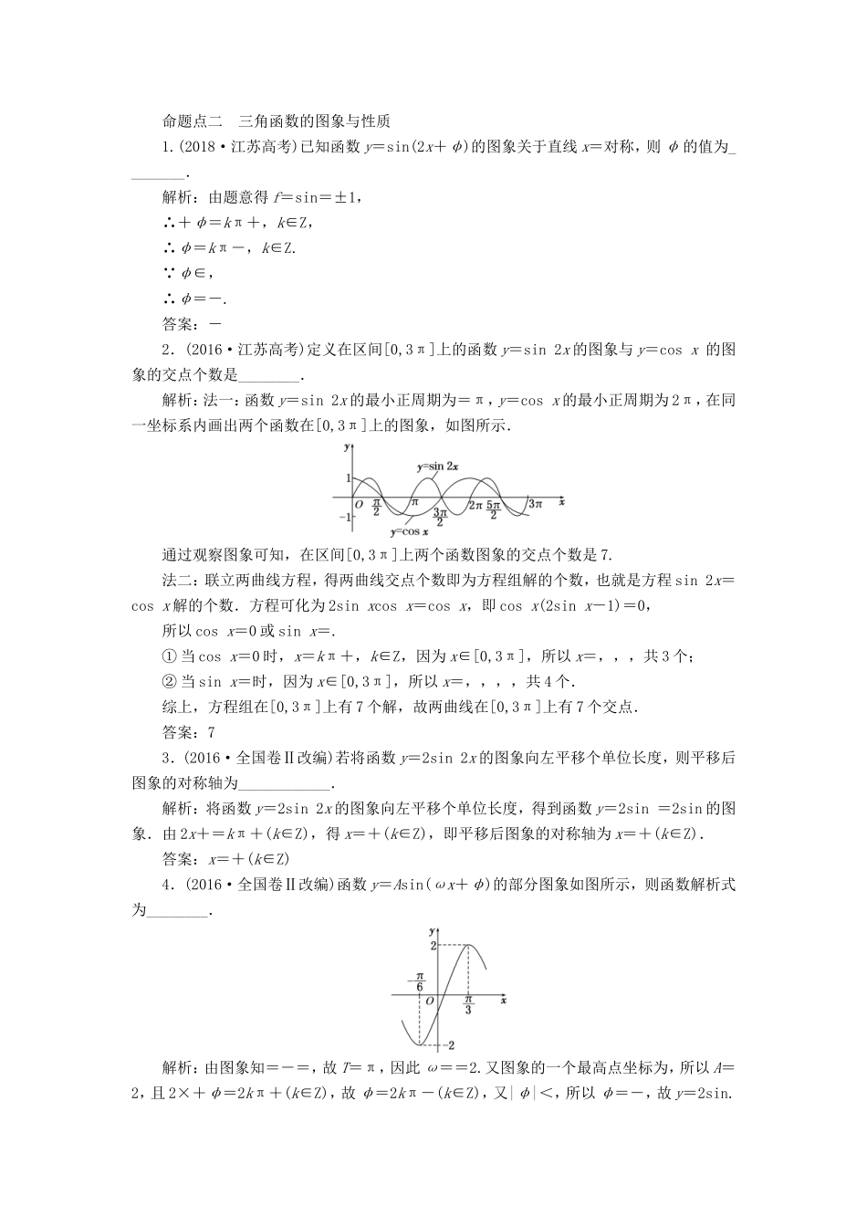 高考数学一轮复习 板块命题点专练（五）三角函数的诱导公式及图象与性质 文（含解析）苏教版-苏教版高三数学试题_第2页