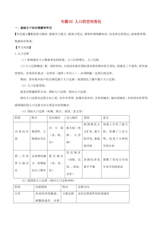 （新高考专版）高一地理 专题02 人口的空间变化同步有效作业（必修2）-人教版高一必修2地理试题