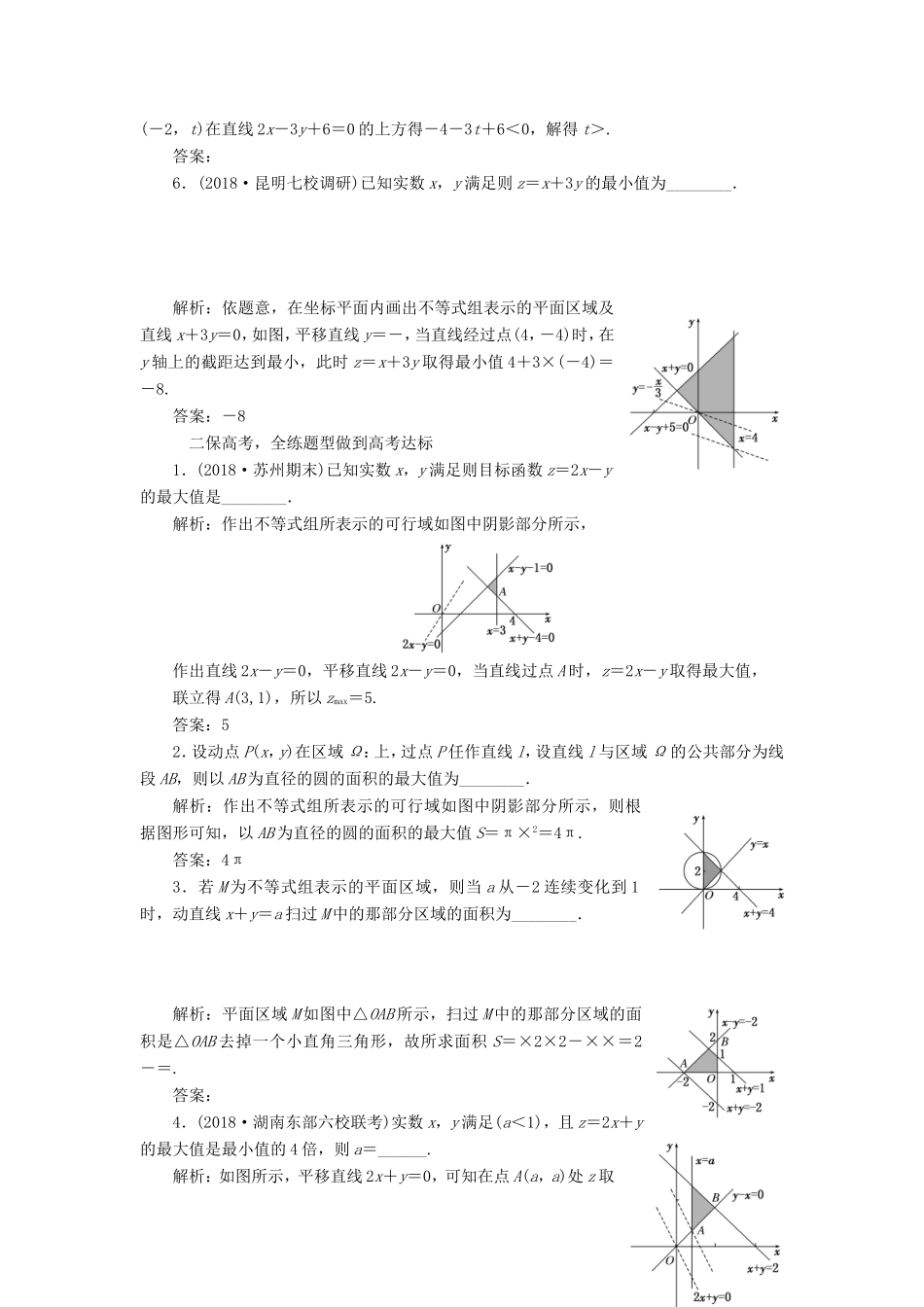 高考数学一轮复习 第七章 不等式 课时跟踪检测（三十二）二元一次不等式组与简单的线性规划问题 文-人教版高三数学试题_第2页