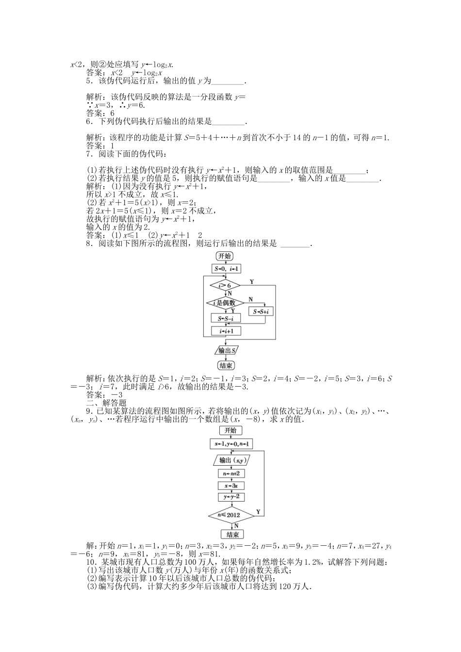 （江苏专用）高考数学总复习 第九章第1课时 算法流程图、基本算法语句课时闯关（含解析）_第2页
