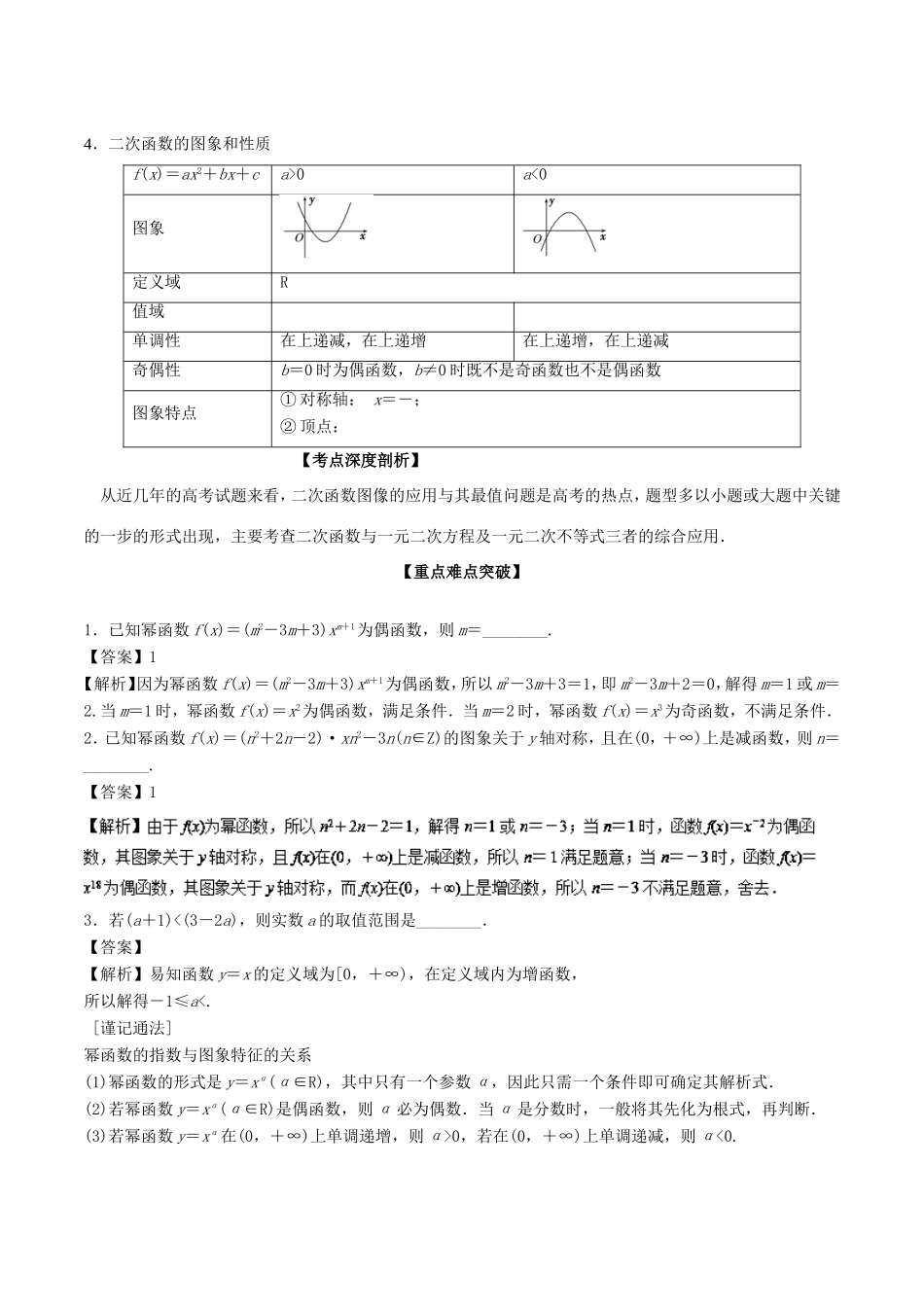 高考数学一轮复习 专题2.5 二次函数与幂函数（讲）-人教版高三数学试题_第2页