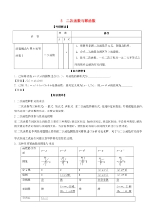 高考数学一轮复习 专题2.5 二次函数与幂函数（讲）-人教版高三数学试题