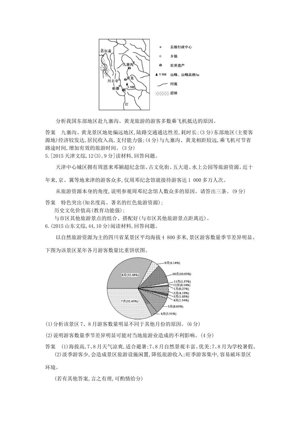 （新课标）高考地理真题汇编 第二十一单元 旅游地理-人教版高三全册地理试题_第3页