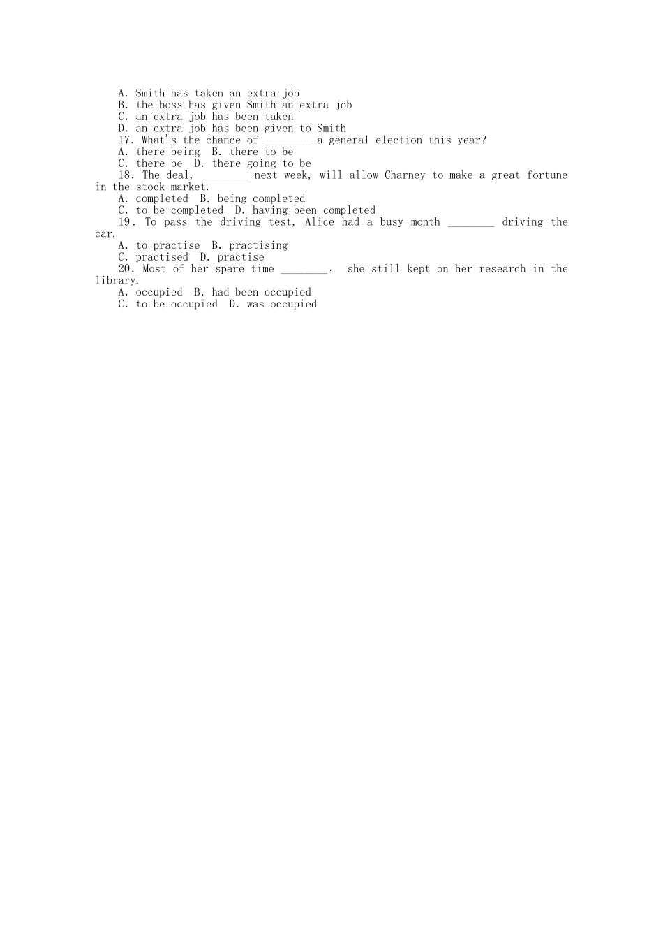 高考英语二轮复习 专题限时训练 非谓语动词（1）_第2页