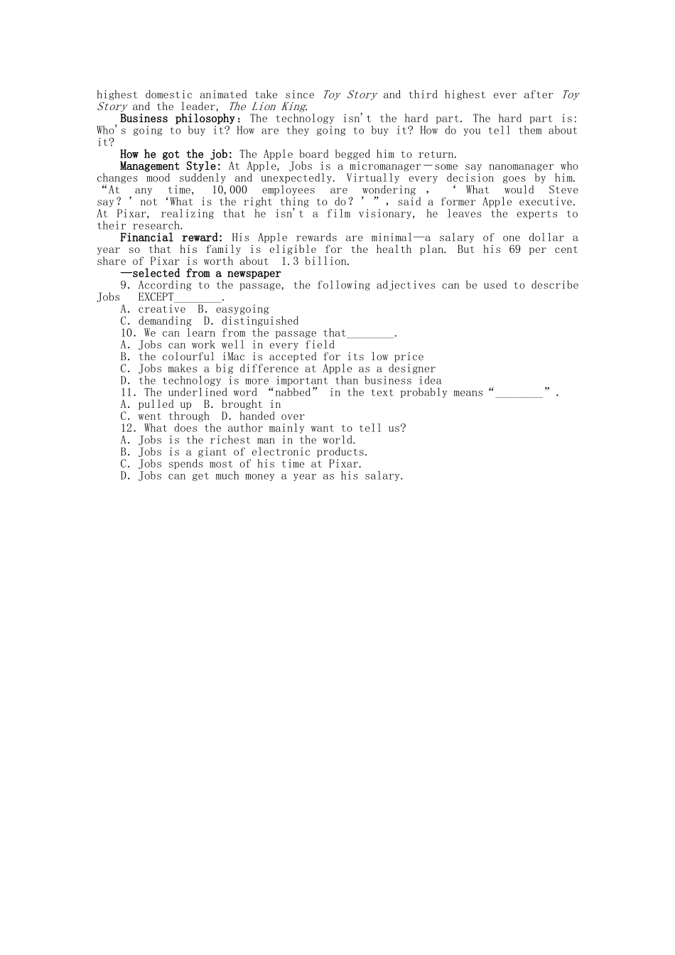 高考英语二轮复习 专题限时训练 人物型阅读理解_第3页