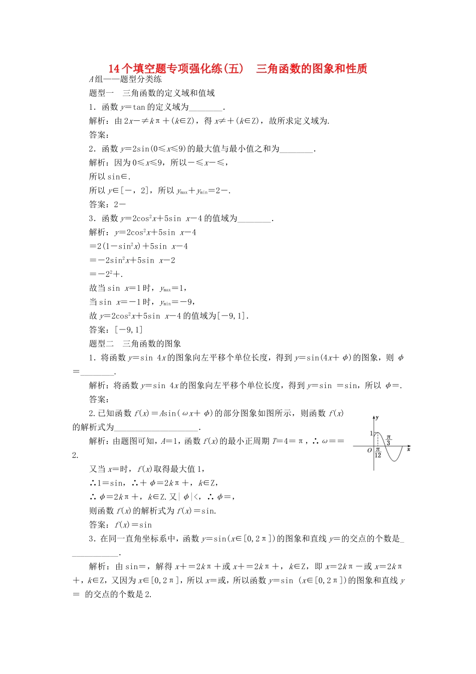 高考数学二轮复习 14个填空题专项强化练（五）三角函数的图象和性质-人教版高三数学试题_第1页