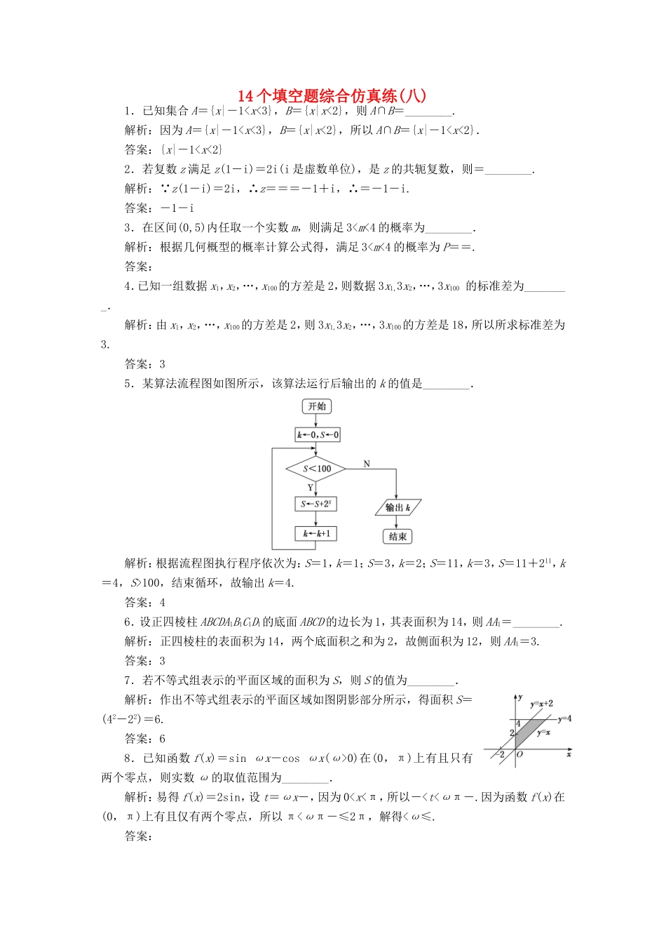 高考数学二轮复习 14个填空题综合仿真练（八）-人教版高三数学试题_第1页