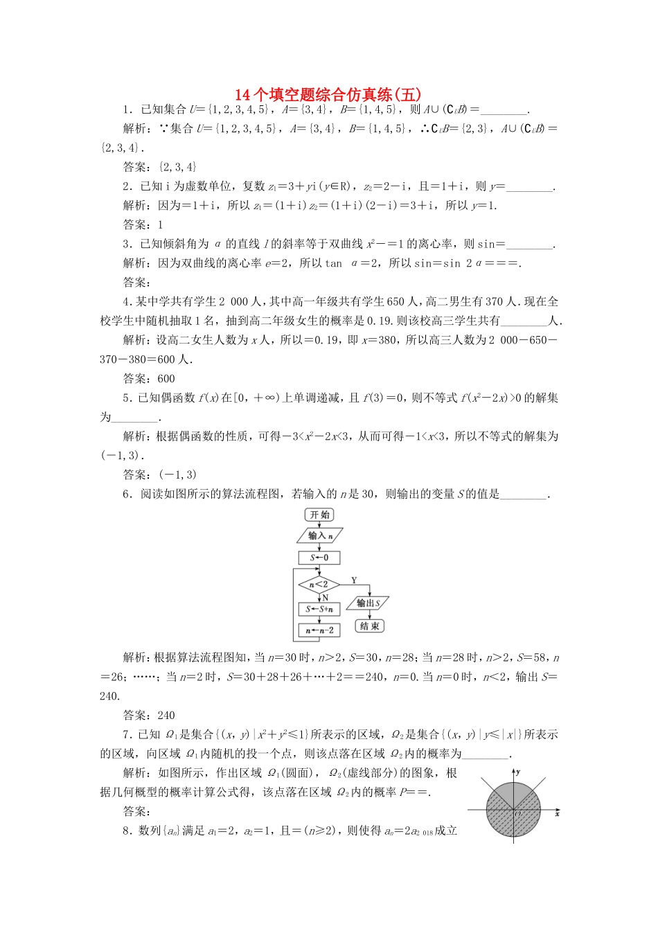 高考数学二轮复习 14个填空题综合仿真练（五）-人教版高三数学试题_第1页