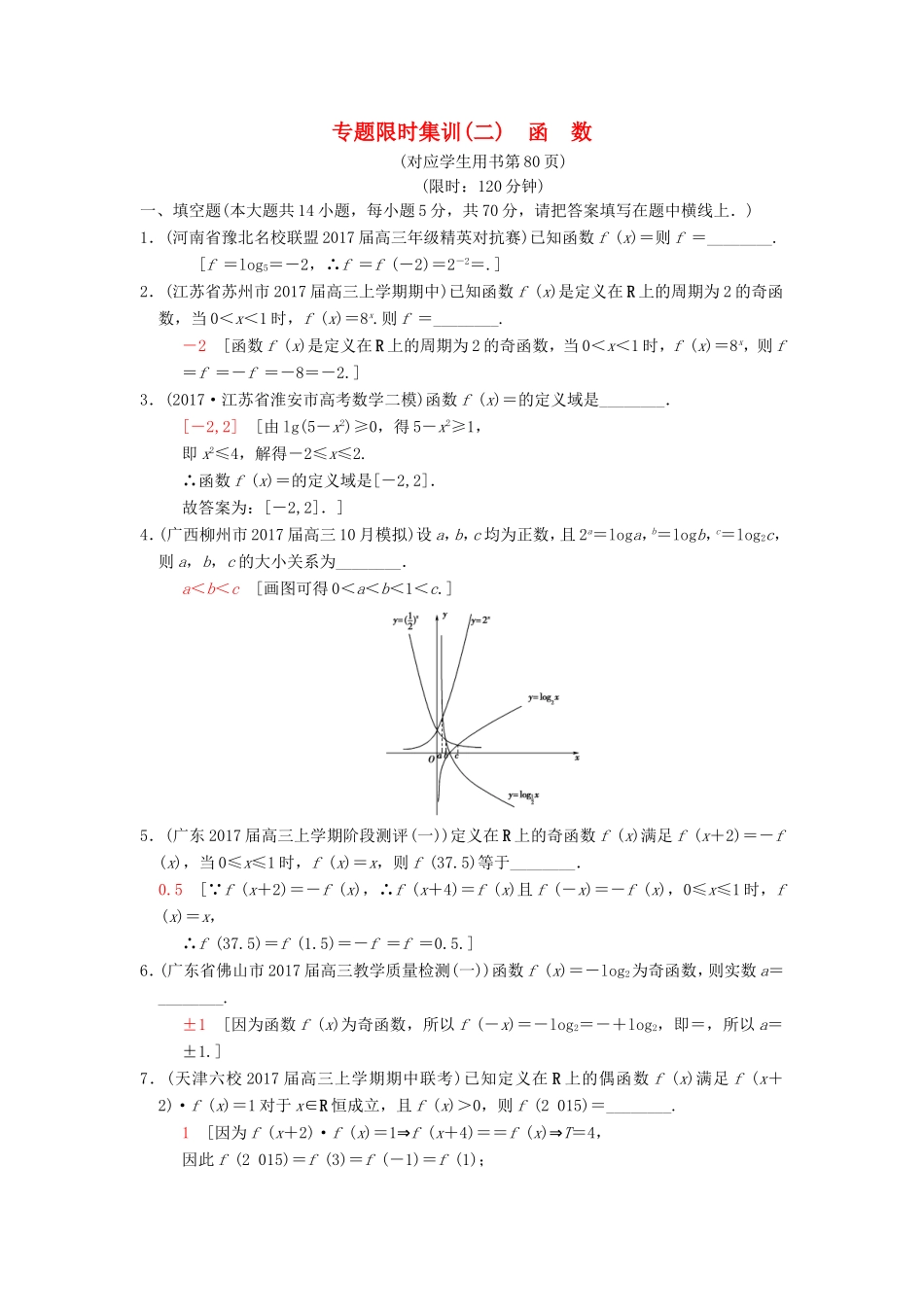 高考数学二轮复习 第1部分 知识专题突破 专题限时集训2 函数-人教版高三数学试题_第1页