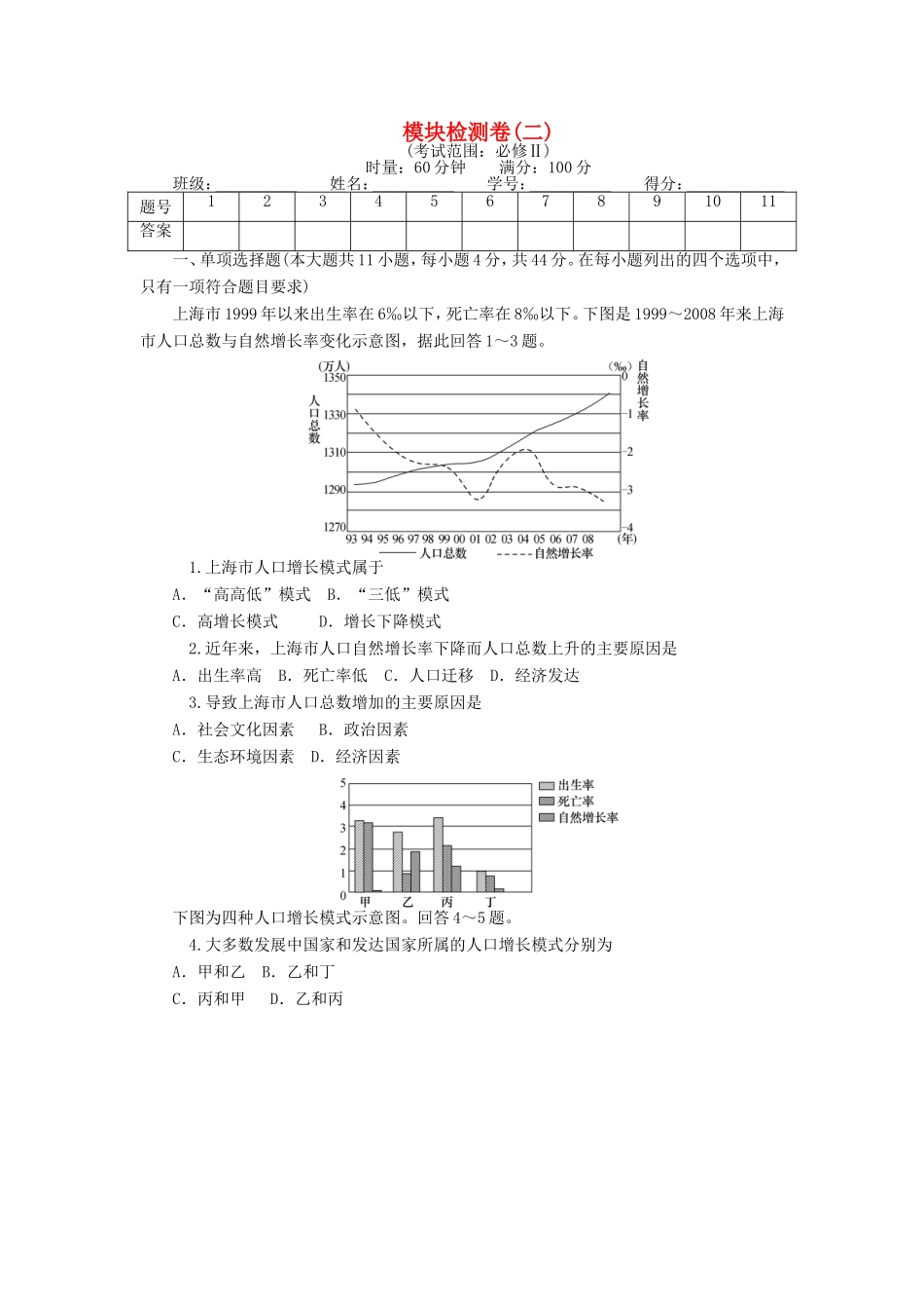 （新课标）高考地理一轮复习 模块检测卷（二）-人教版高三地理试题_第1页