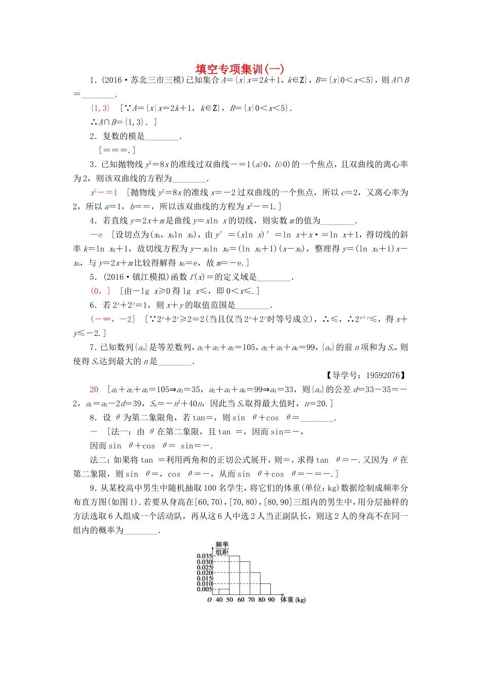 高考数学二轮专题复习与策略 填空专项集训1 理-人教版高三数学试题_第1页