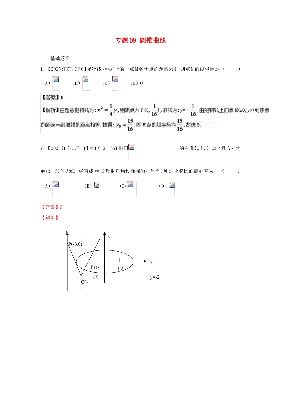 高考数学分项版解析 专题09 圆锥曲线-人教版高三数学试题_第1页