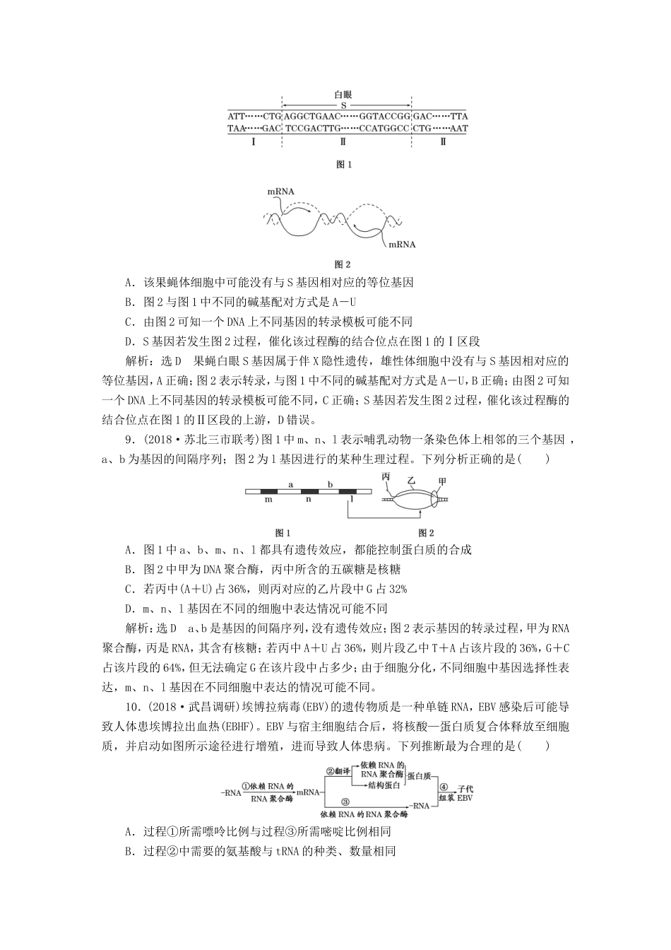 高考生物一轮复习 第二部分 遗传与进化 第二单元 基因的本质与表达 课时跟踪检测（二十三）基因的表达-人教版高三生物试题_第3页