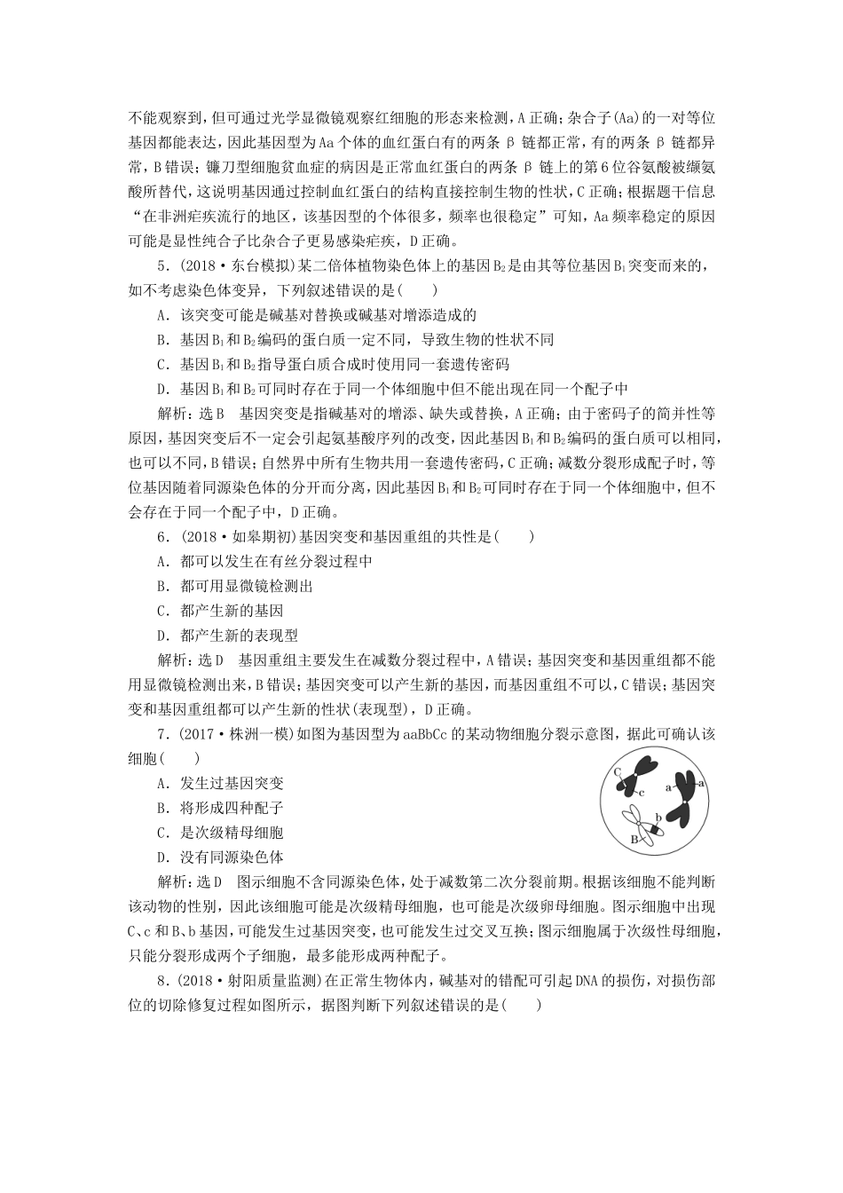 高考生物一轮复习 第二部分 遗传与进化 第三单元 生物变异、育种和进化 课时跟踪检测（二十四）基因突变和基因重组-人教版高三生物试题_第2页