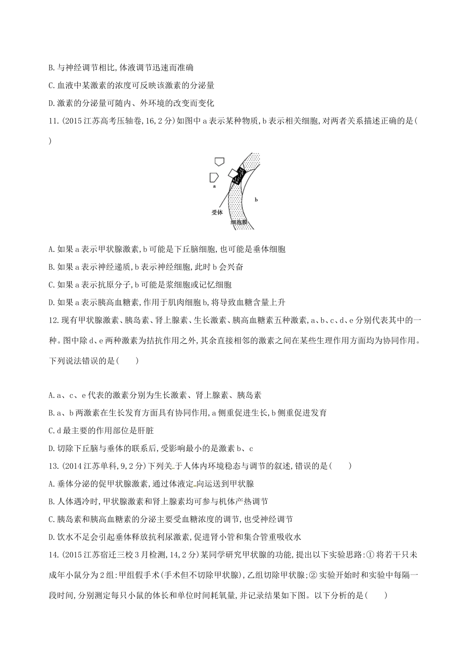 高考生物一轮复习 第九单元 生物个体的稳态（第33课时）人和动物生命活动的激素调节模拟训练-人教版高三生物试题_第3页