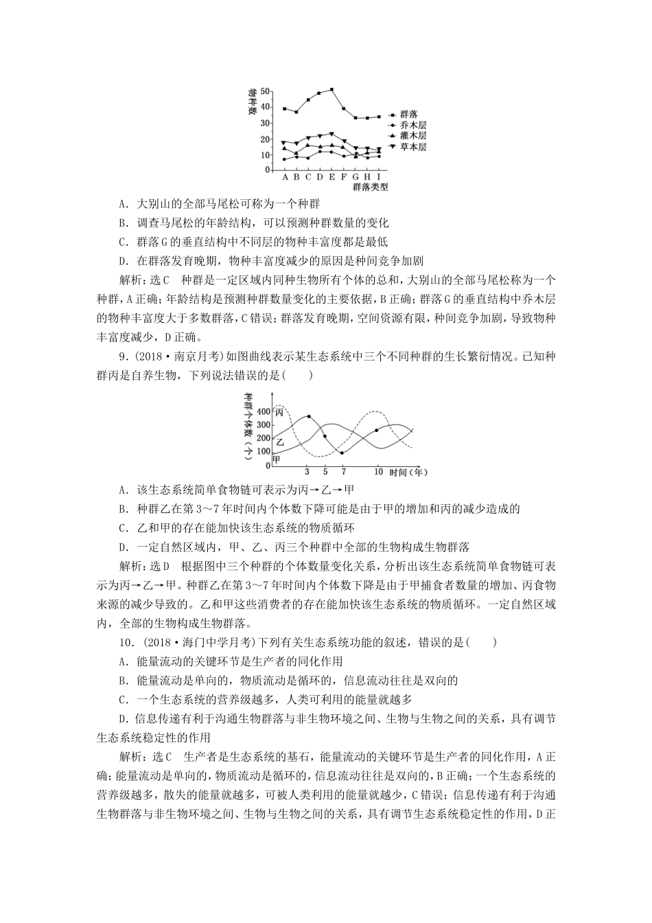 高考生物一轮复习 第三部分 稳态与环境 第四单元 生态系统与环境保护 阶段质量评估（八）种群和群落 生态系统与环境保护-人教版高三生物试题_第3页