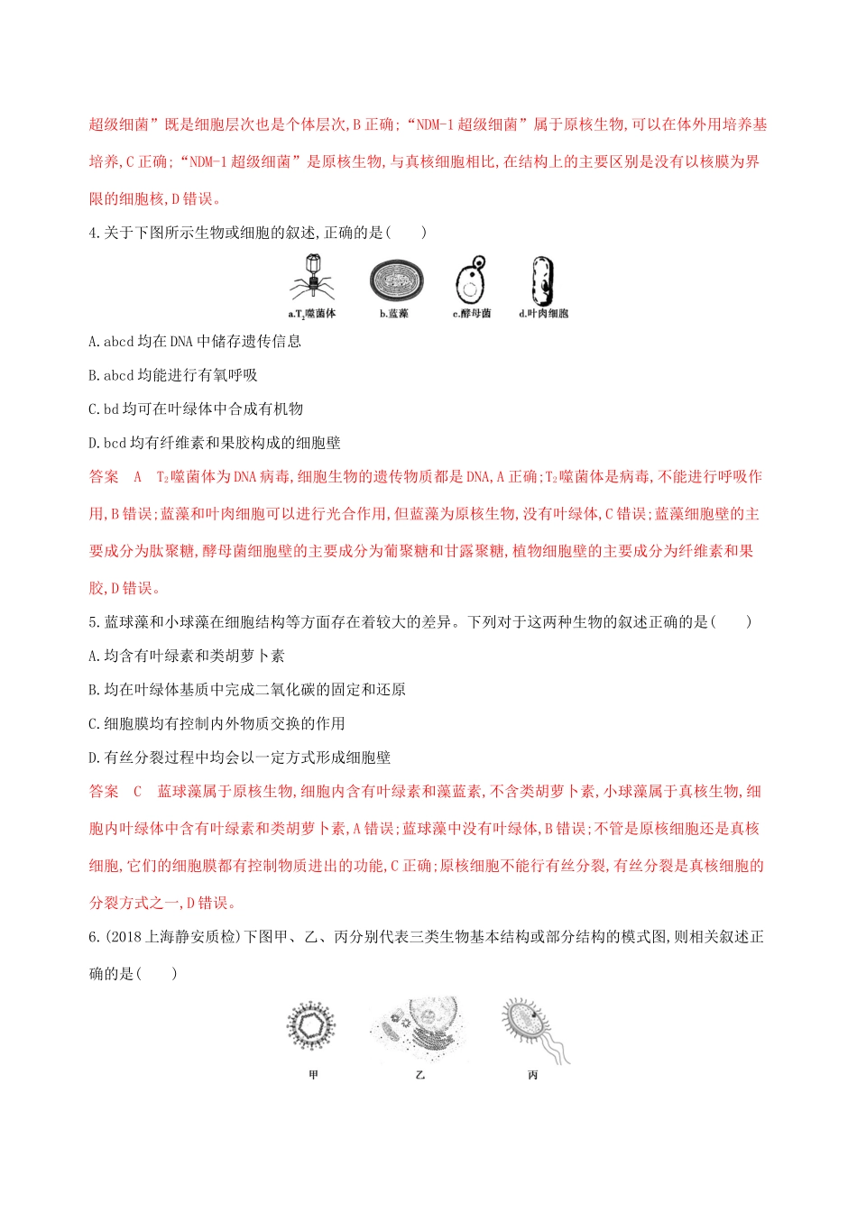 山东省高考生物新攻略大一轮复习 第1单元 走近细胞与细胞的分子组成 第1讲 走近细胞夯基提能作业（含解析）-人教版高三全册生物试题_第2页