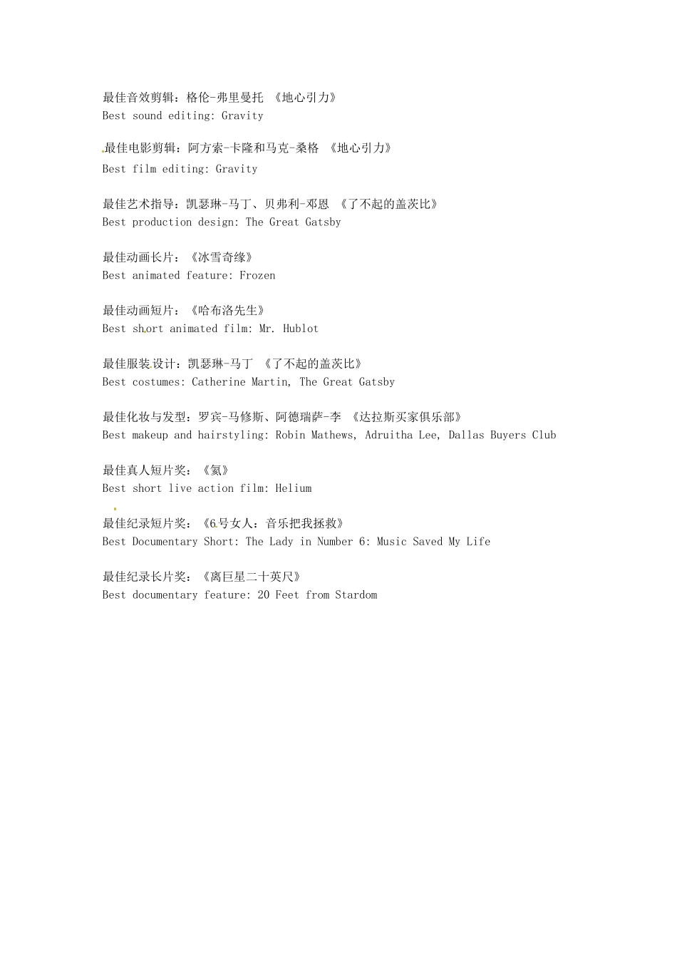 （每日一读）3月高考英语考前突破 阅读理解能力 文化教育 第86届奥斯卡获奖名单_第2页