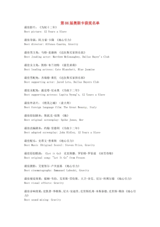 （每日一读）3月高考英语考前突破 阅读理解能力 文化教育 第86届奥斯卡获奖名单