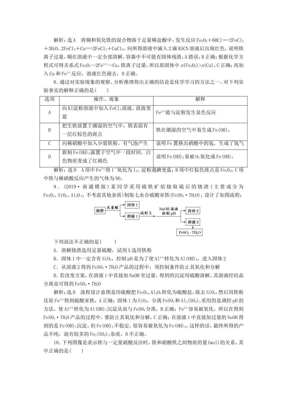 高考化学一轮复习 跟踪检测（九）铁、铜及其化合物（含解析）-人教版高三化学试题_第3页
