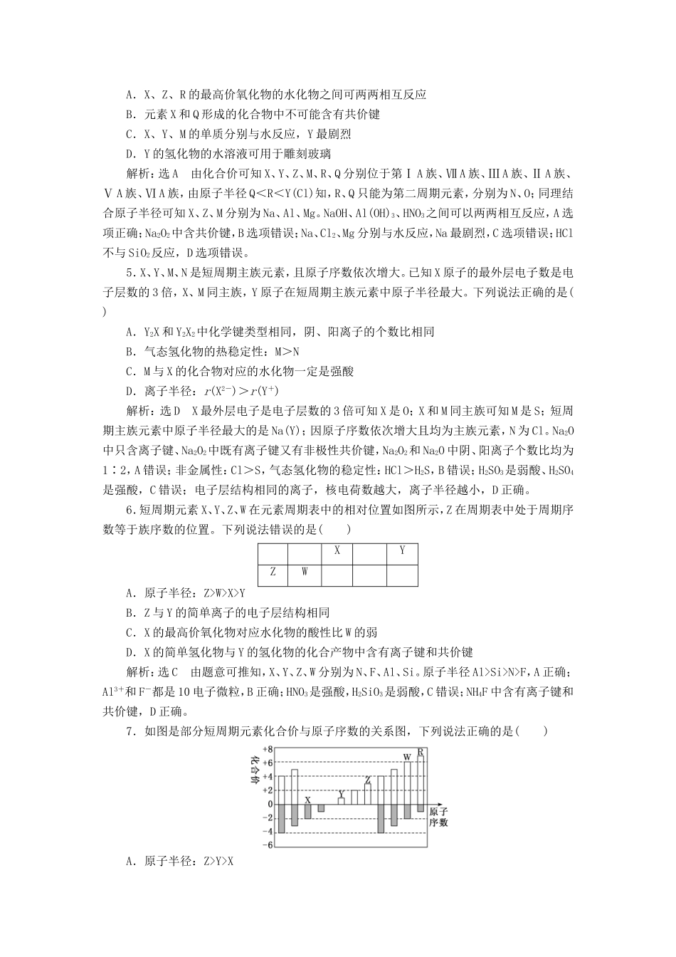 高考化学一轮复习 跟踪检测（六）元素周期表和元素周期律（含解析）-人教版高三化学试题_第2页