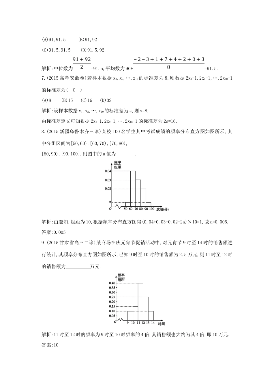 （普通班）高三数学一轮复习 第十篇 统计与统计案例 第2节 用样本估计总体基础对点练 理-人教版高三全册数学试题_第3页