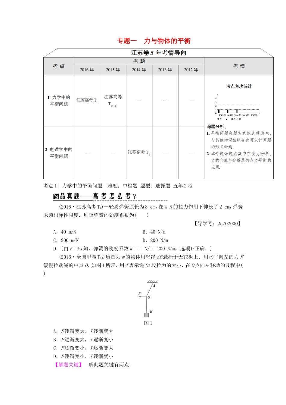 高考物理二轮复习 第1部分 专题突破篇 专题1 力与物体的平衡讲练-人教版高三物理试题_第1页