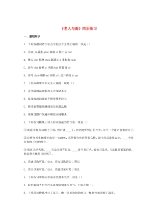 （暑期特供）高中语文 1.3《老人与海》同步测试 新人教版必修3