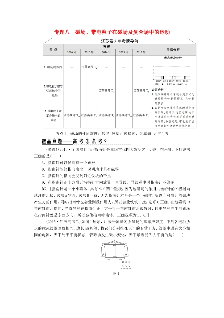 高考物理二轮复习 第1部分 专题突破篇 专题8 磁场、带电粒子在磁场及复合场中的运动讲练-人教版高三物理试题_第1页