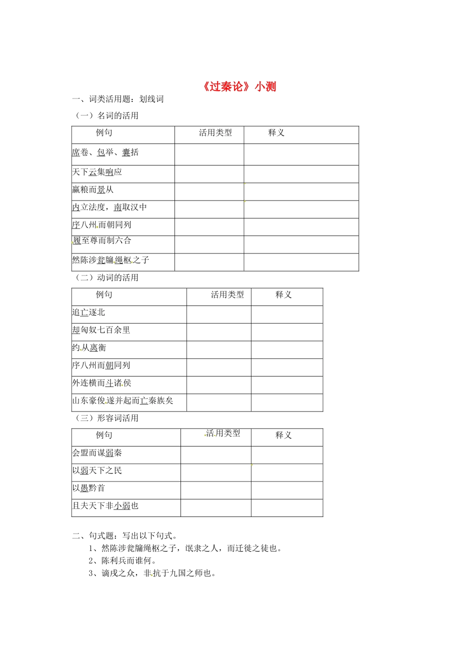 （暑期特供）高中语文 3.3《过秦论》同步测试 新人教版必修3_第1页