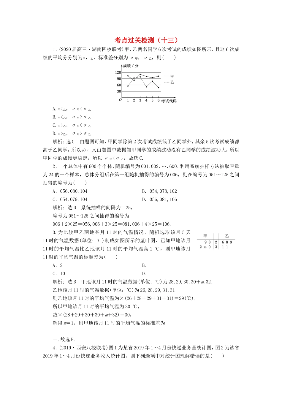 高考数学二轮复习 主攻36个必考点 统计与概率 考点过关检测十三 文-人教版高三全册数学试题_第1页