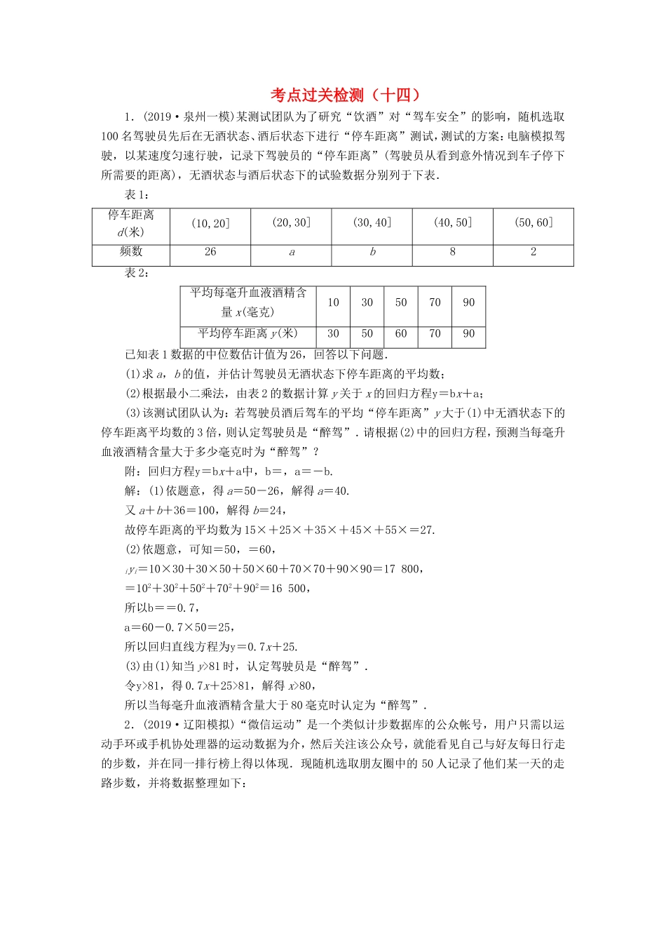 高考数学二轮复习 主攻36个必考点 统计与概率 考点过关检测十四 文-人教版高三全册数学试题_第1页
