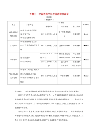 高考历史一轮总复习 第一部分 中国古代史 专题三 中国传统文化主流思想的演变讲义-人教版高三历史试题