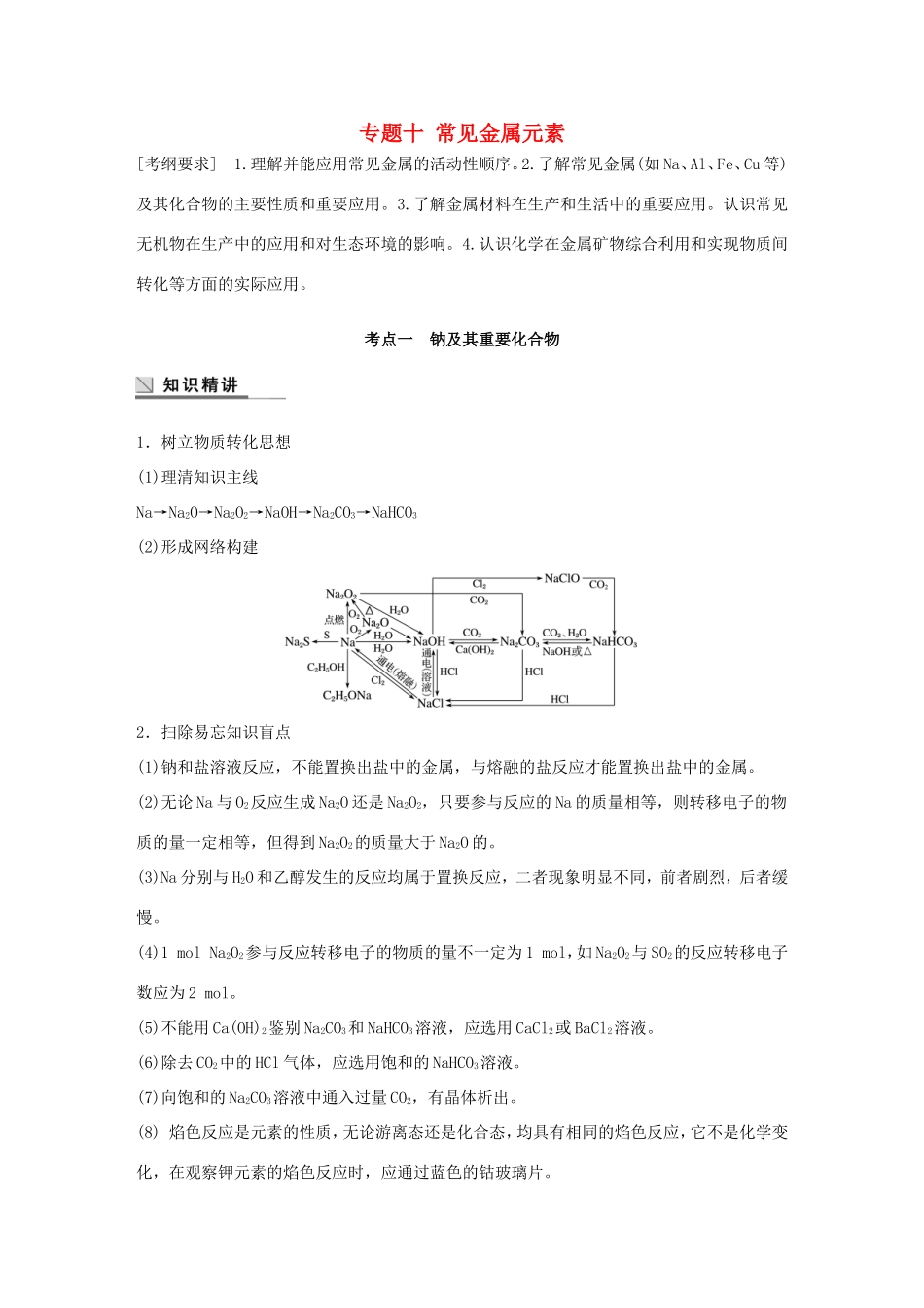 （江苏专用）高考化学大二轮总复习 专题十 常见金属元素讲练-人教版高三全册化学试题_第1页